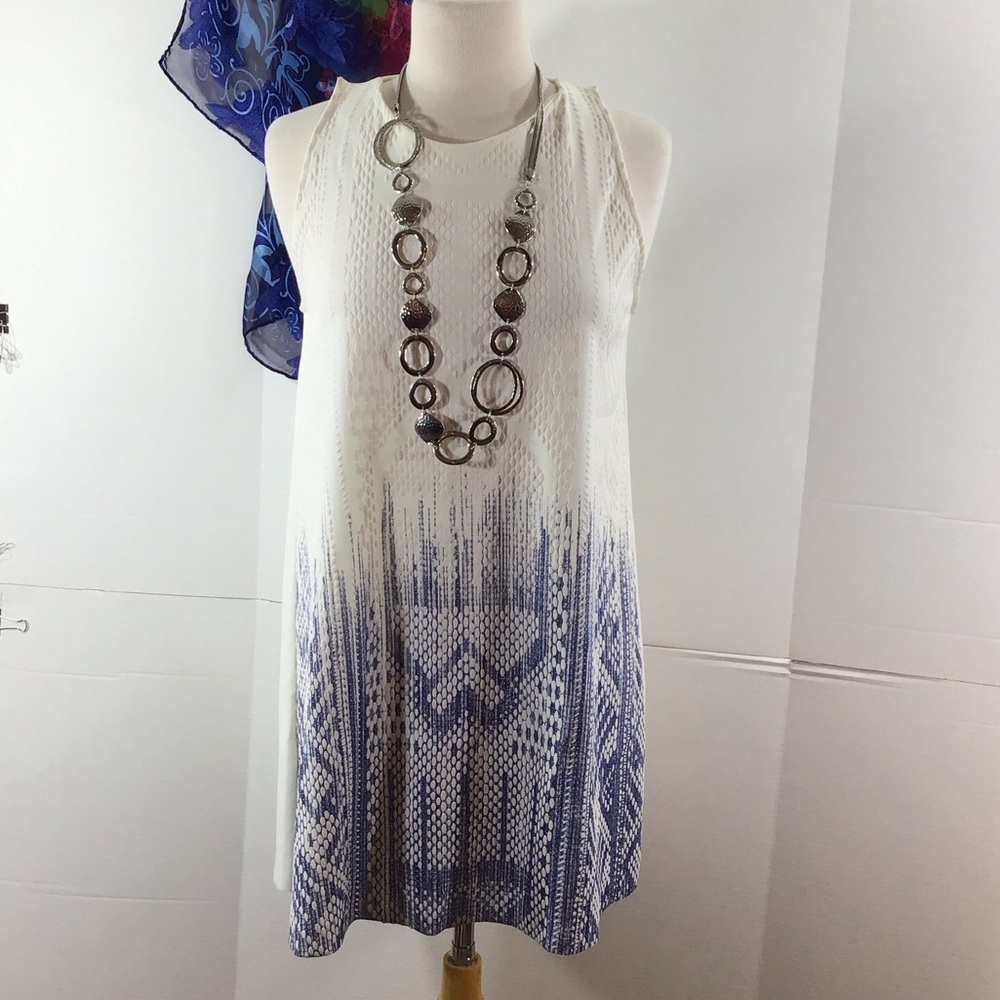 Zara textured fabric white with blue pattern tunic top or mini dress S